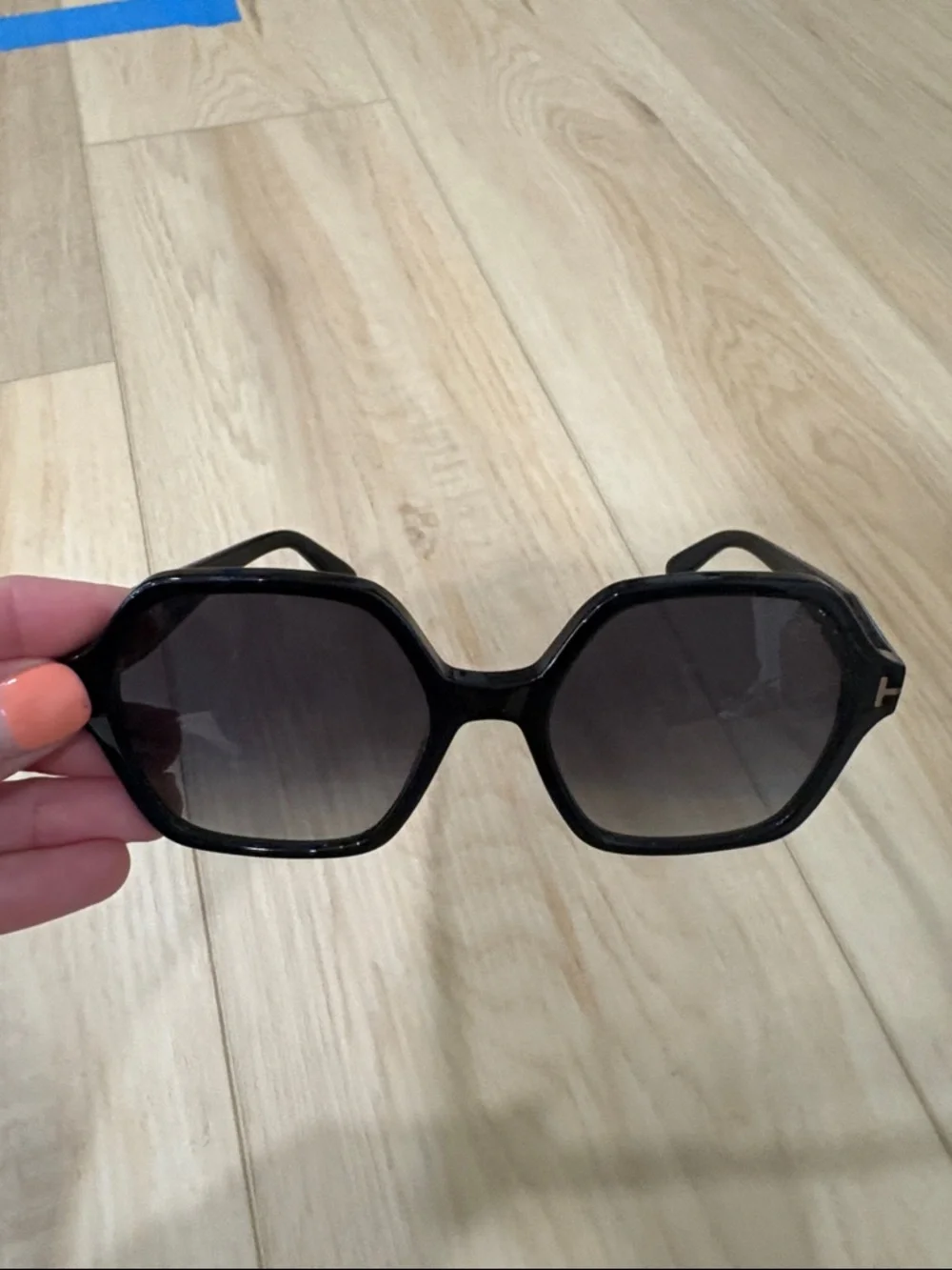 Tom Ford Black Hexagonal Oversized Sunglasses with Dark Lenses